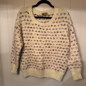 KATSUMI Women's Sweater SOFT Popcorn Style Cream & Purple Size LARGE